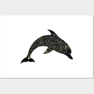 Dark Blue Abstract Mandala Dolphin Posters and Art